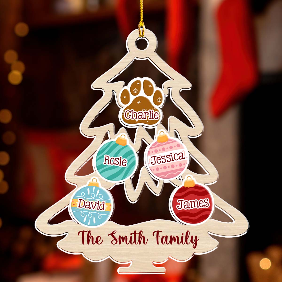 Family Tree Merry Christmas - Customizable Personalized Acrylic Christmas Ornament with 4' Diameter