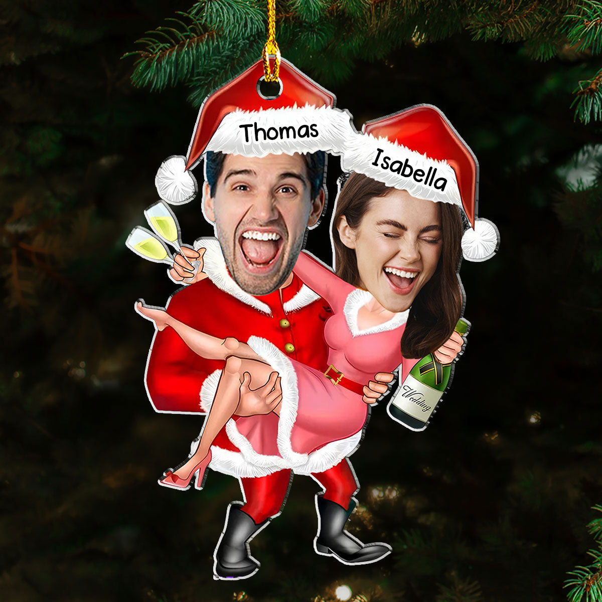 Funny Personalized Custom Acrylic Santa Couple Christmas Ornament
