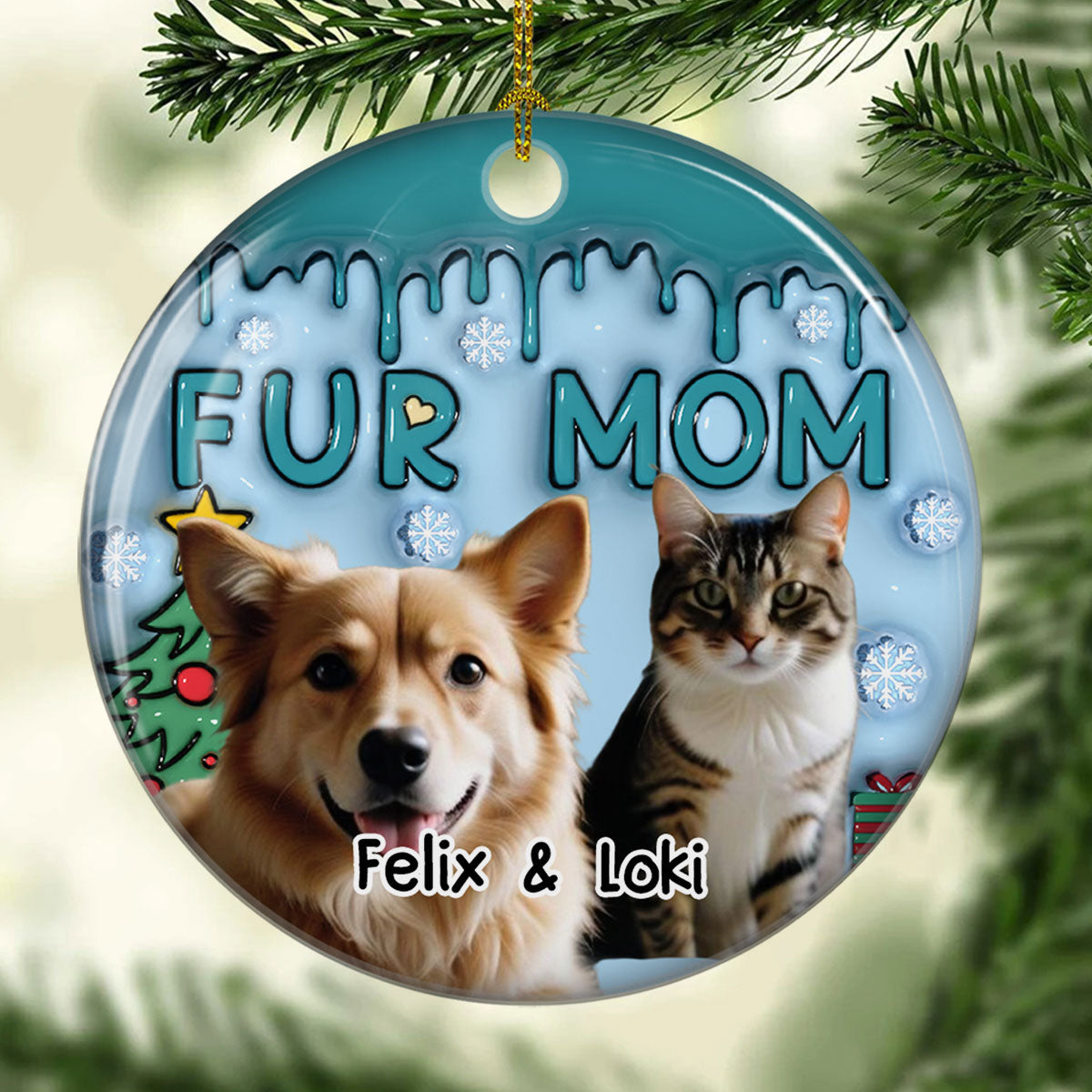 Upload Photo for a Stunning Personalized Custom 3D Inflated Effect Lovely Fur Mom Ceramic Christmas Ornament