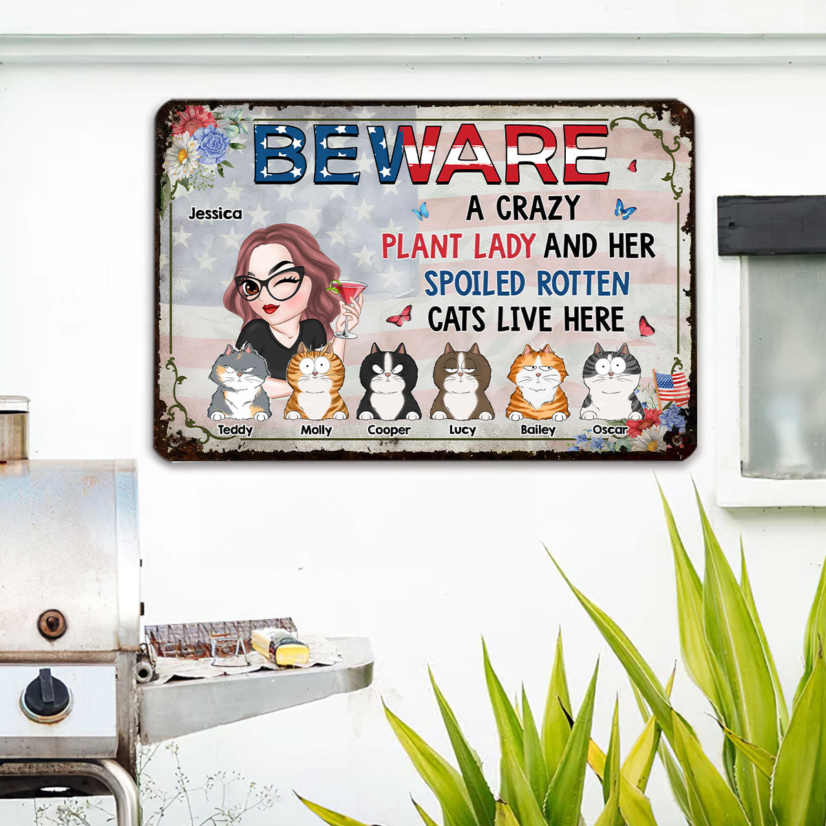 A Crazy Plant Lady And Her Cats - Stunning Personalized Custom Metal Sign for Home and Office