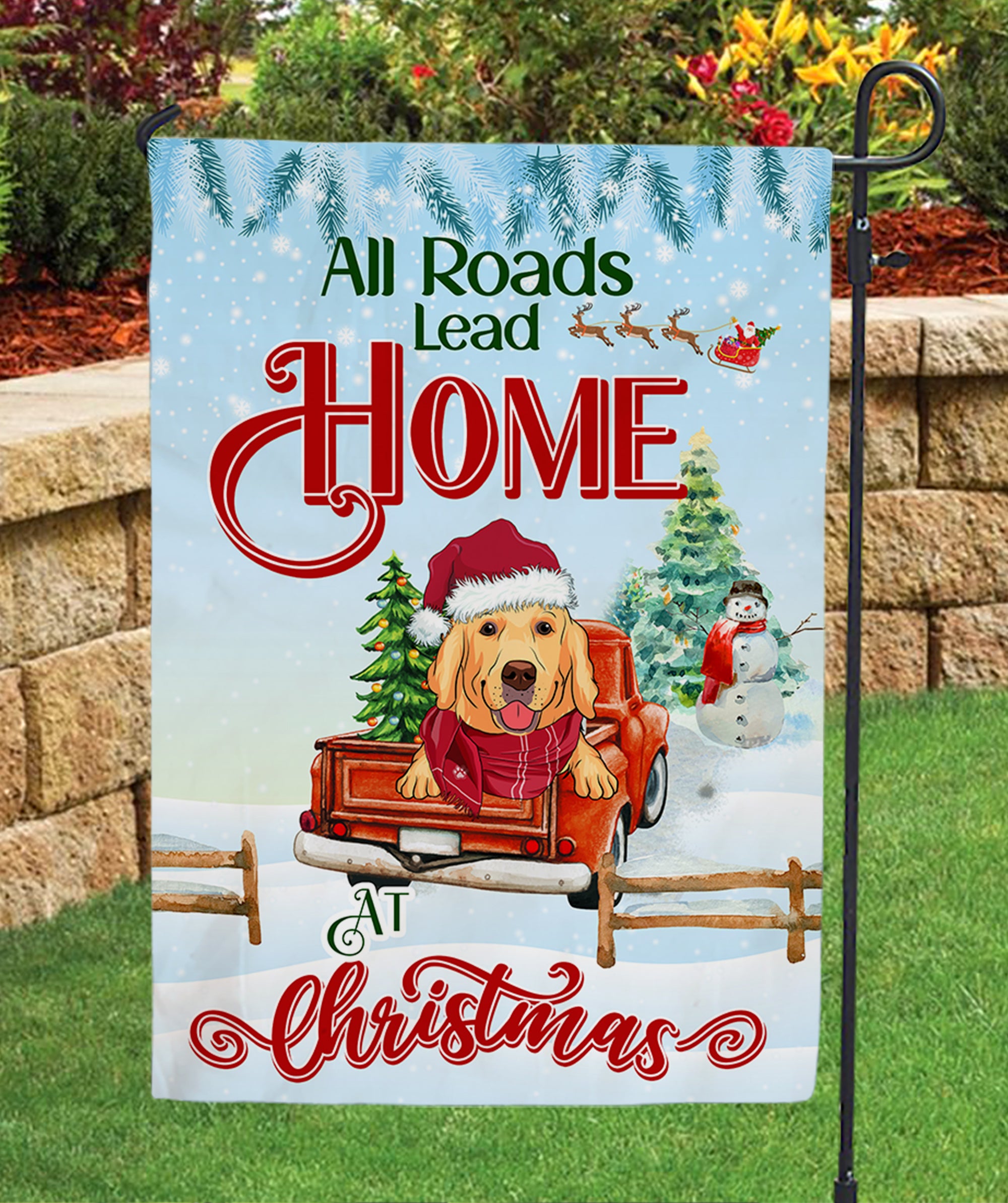 All Roads Lead Home - Personalized Custom Christmas Garden Flag Ideal for Dog Lovers
