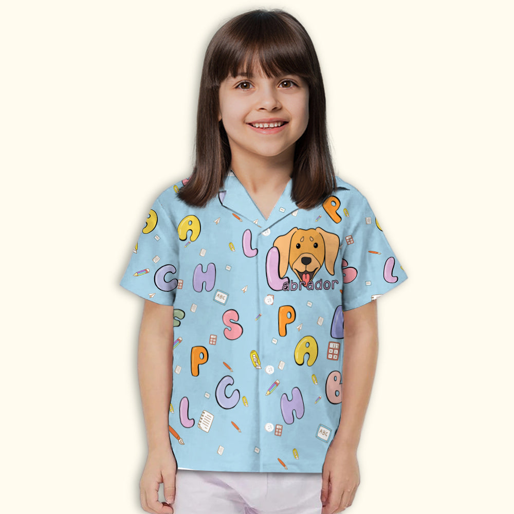 Adorable Labrador And Alphabet Themed Kids Button - up Shirt