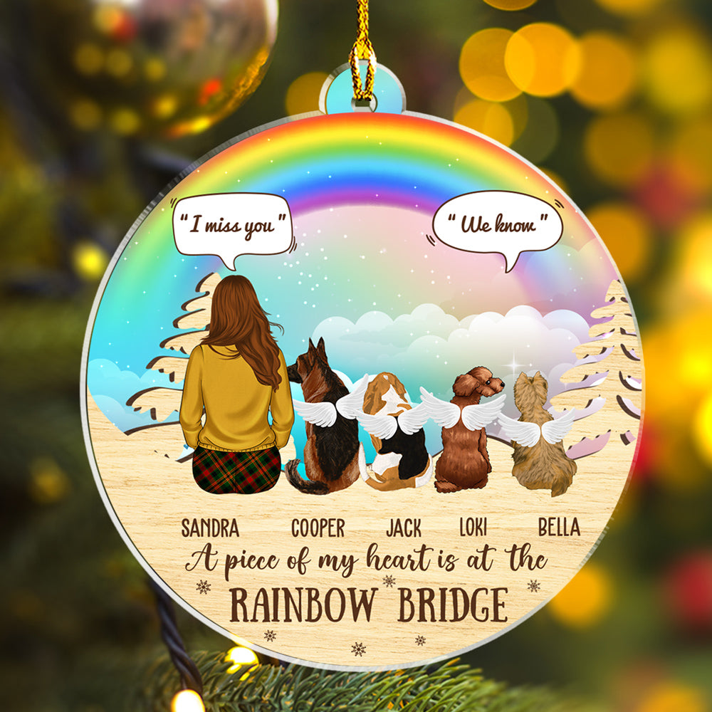 A Piece Of My Heart Is At The Rainbow Bridge - Customizable Personalized Acrylic Christmas Ornament, 4' Diameter, 0.2' Thickness