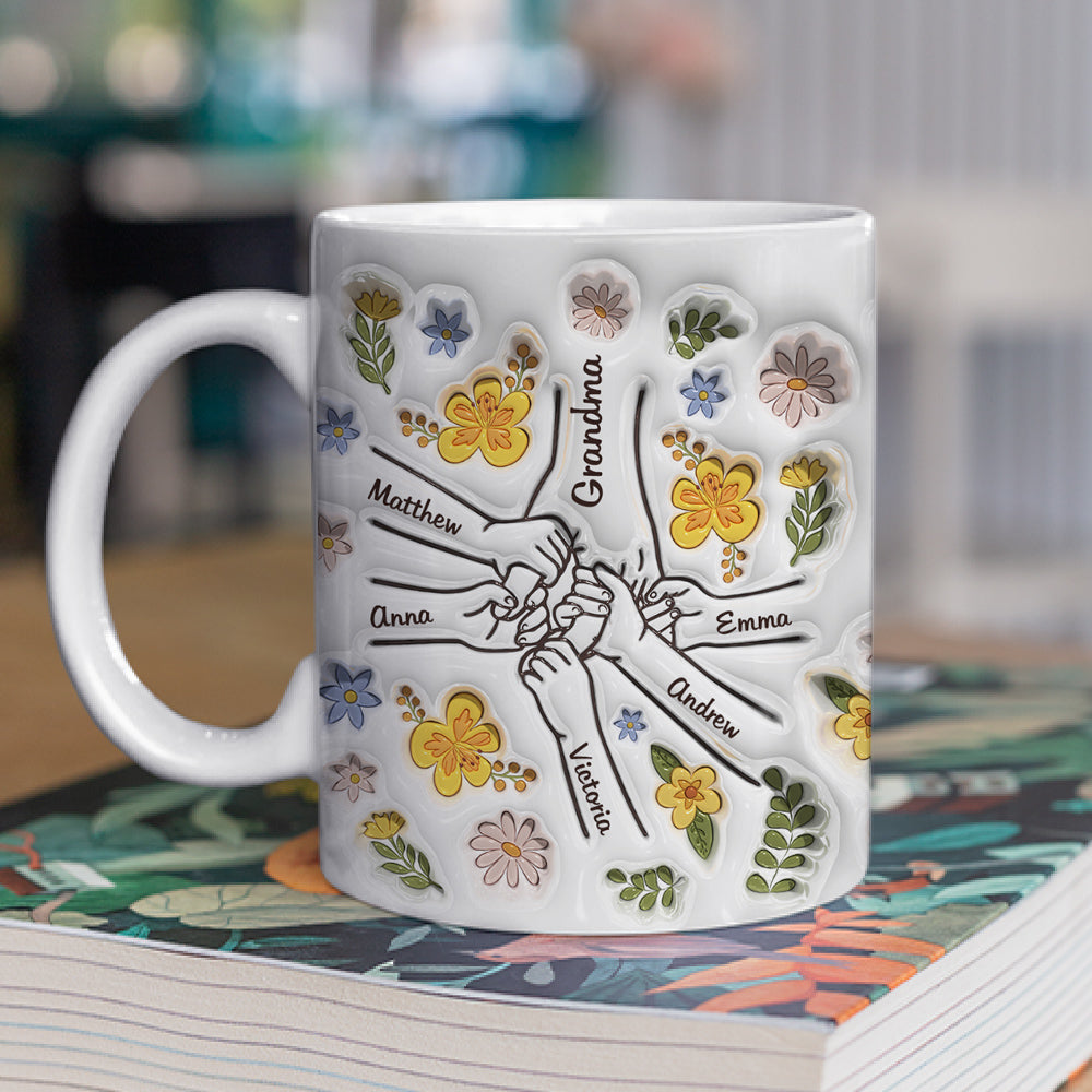 Personalized Custom 3D Inflated Effect Ceramic Mug for All Beverages - Hand In Hand, Also Heart In Heart