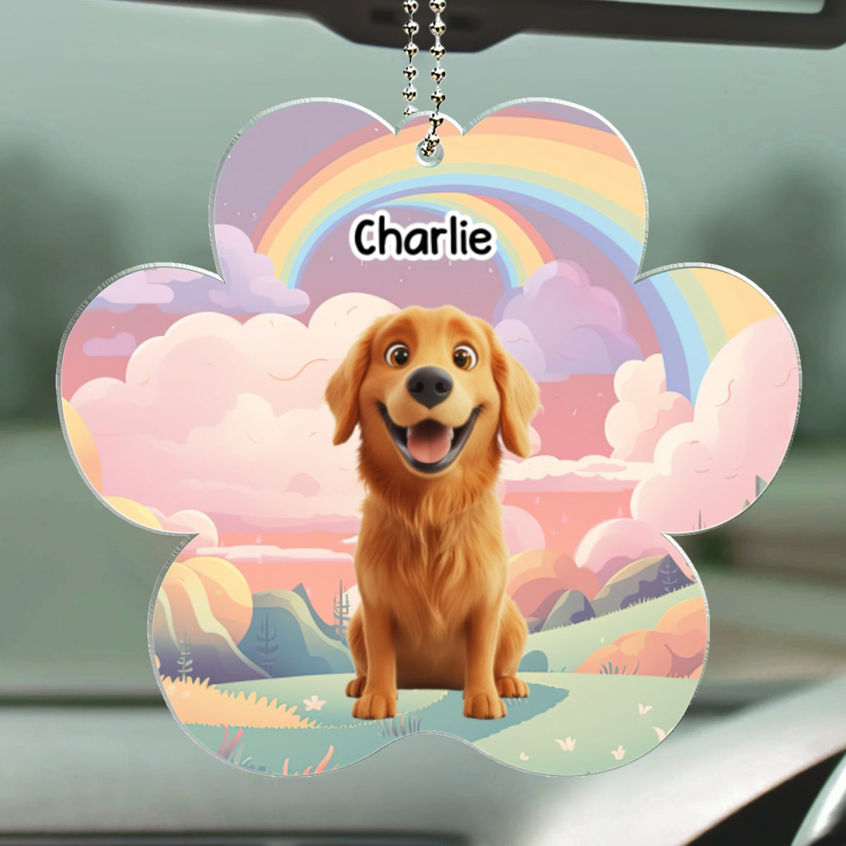 A Piece Of My Heart Is At The Rainbow Bridge - Customizable Personalized Acrylic Car Ornament for Unique Interior Decor