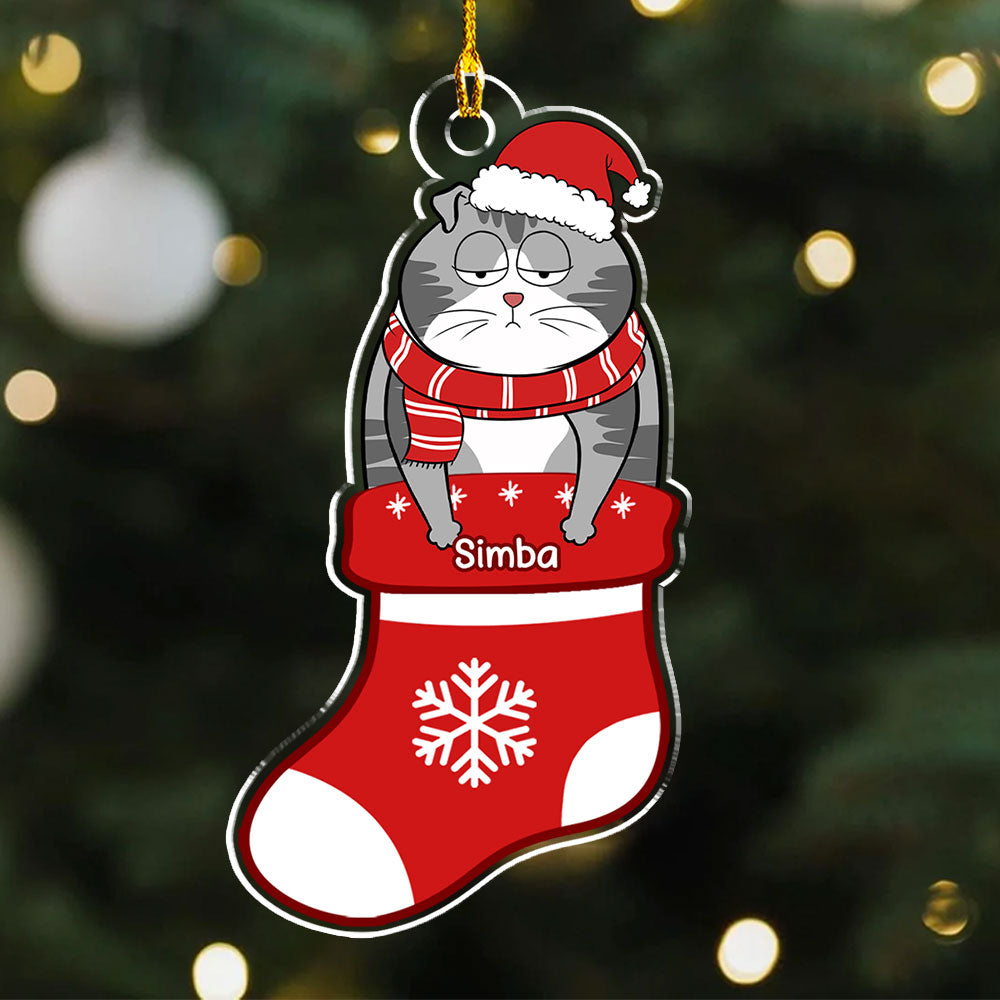 Personalized Custom Cat in Stocking Acrylic Christmas Ornament - 4' Diameter, 0.2' Thickness