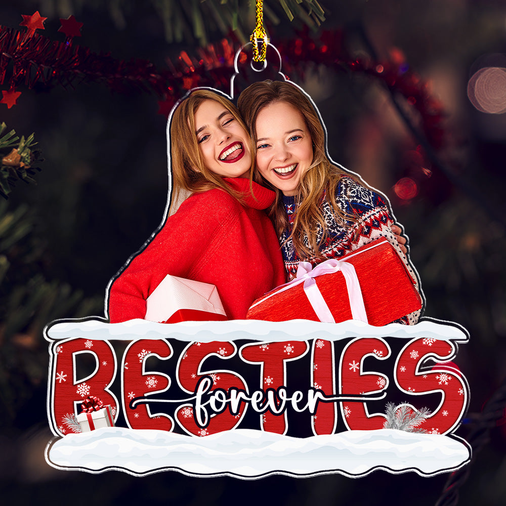 Custom Photo Sisters Forever - Unique Personalized Custom Acrylic Christmas Ornament