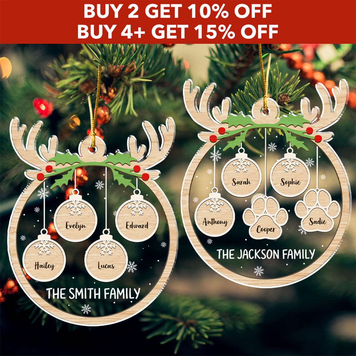Unique Red Paw Charm - Personalized Custom Acrylic Christmas Ornament