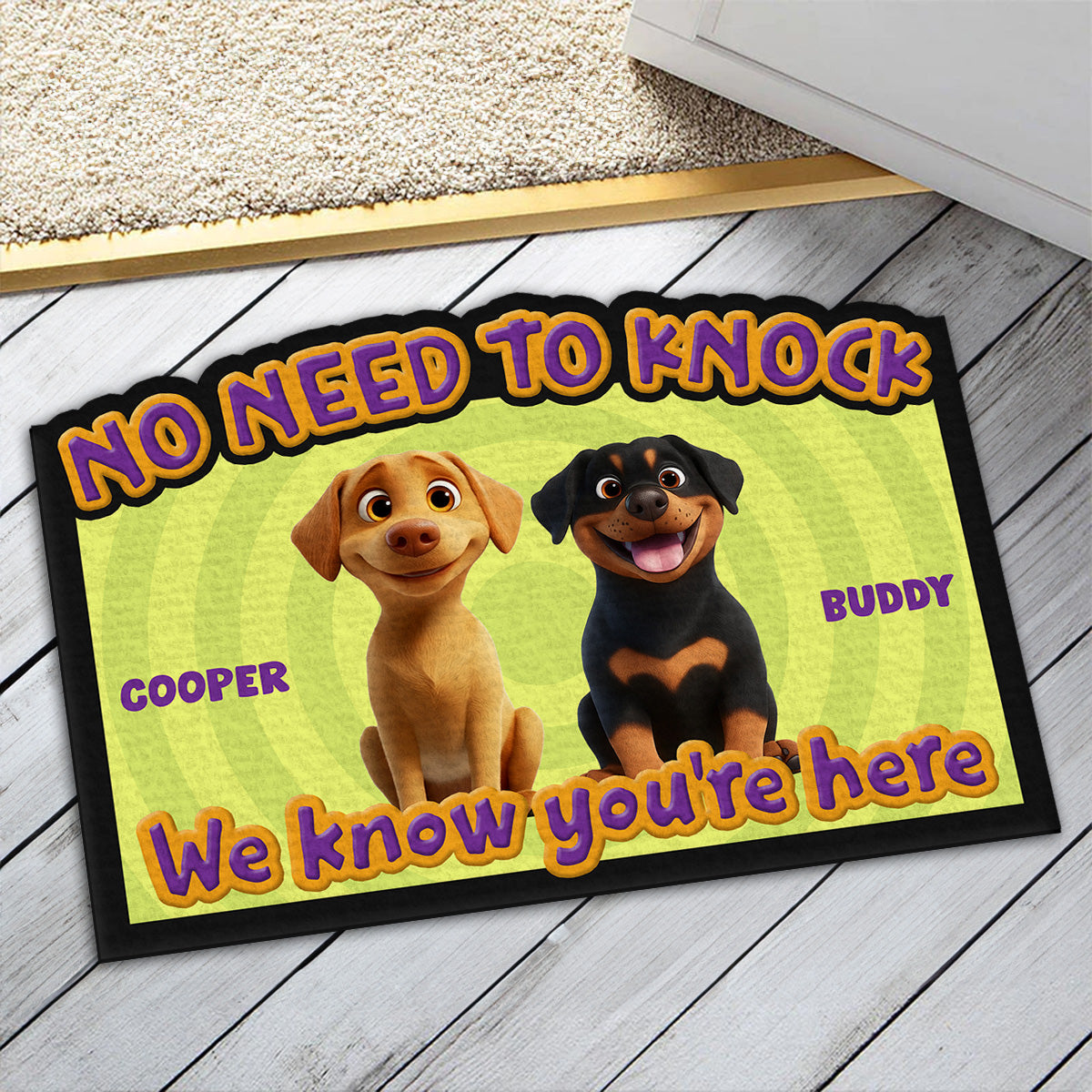 Personalized Custom 'This Human Belongs To Us' Cartoon Doormat for Pet Lovers
