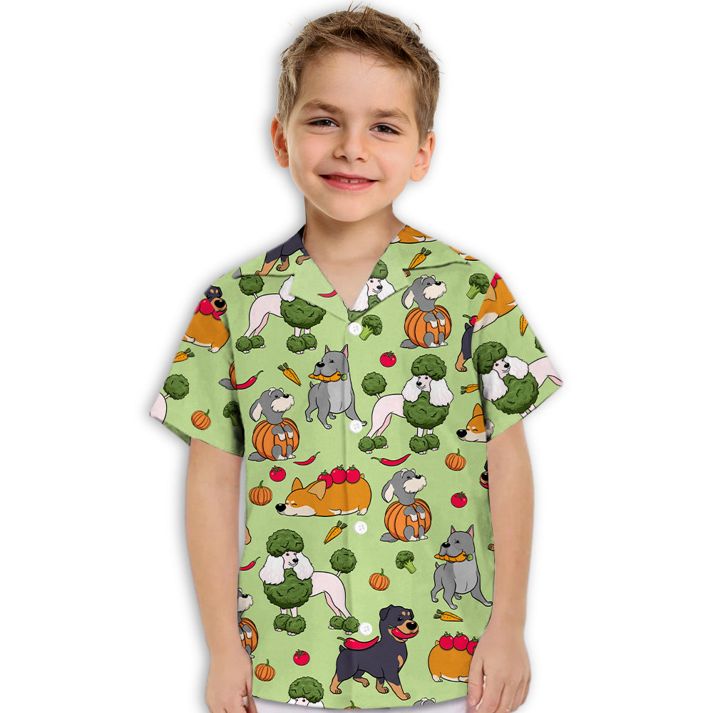 Adorable Dog And Vegetables Kids' Button-up Shirt for Special Occasions