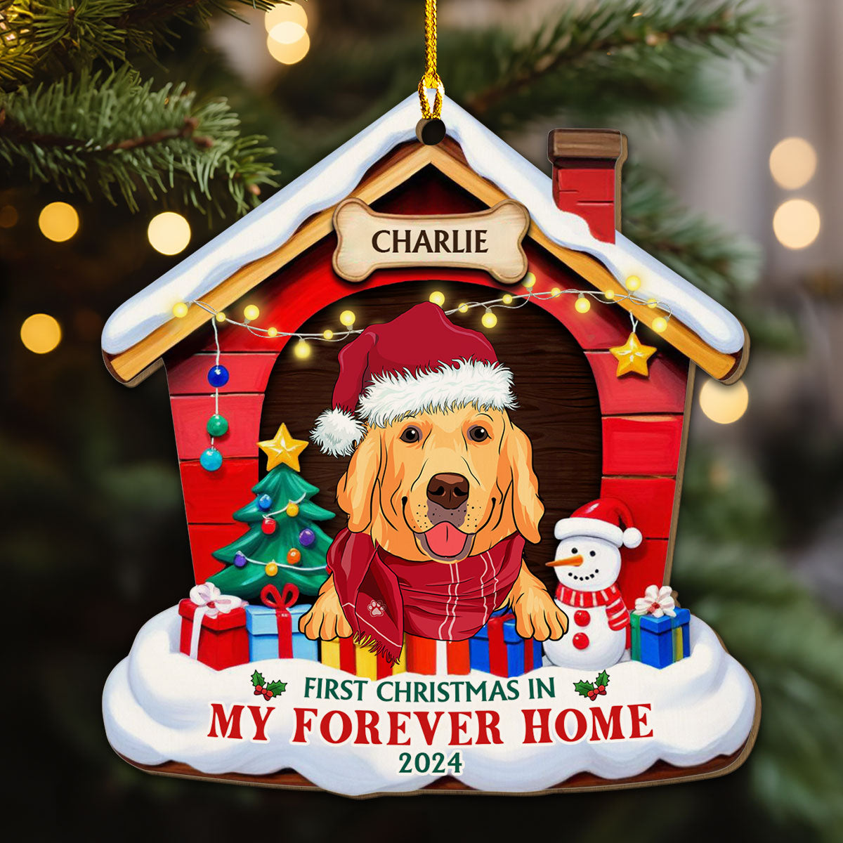 Dog Forever Home - Customizable Personalized Wooden Christmas Ornament