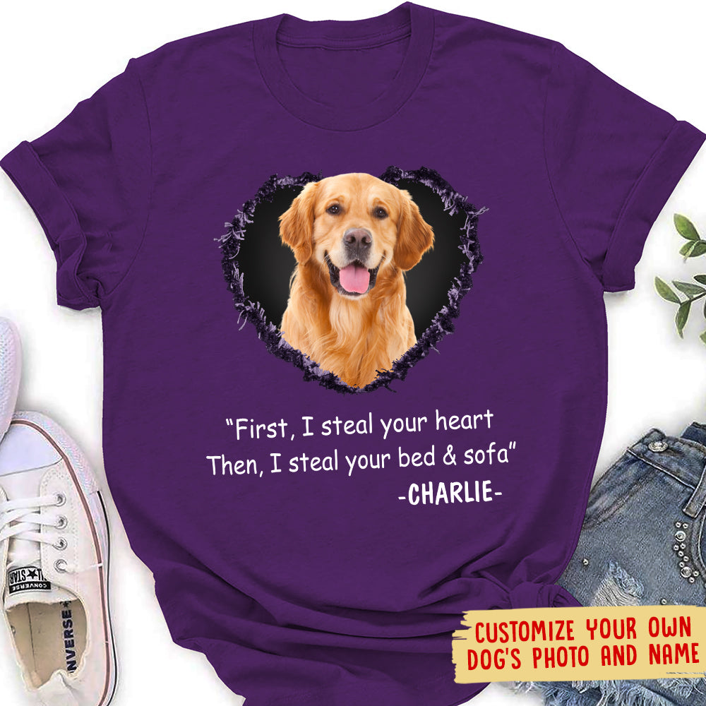 Steal Your Heart - Personalized Custom Dog Photo Women's T-shirt: The Perfect Gift for Dog Lovers