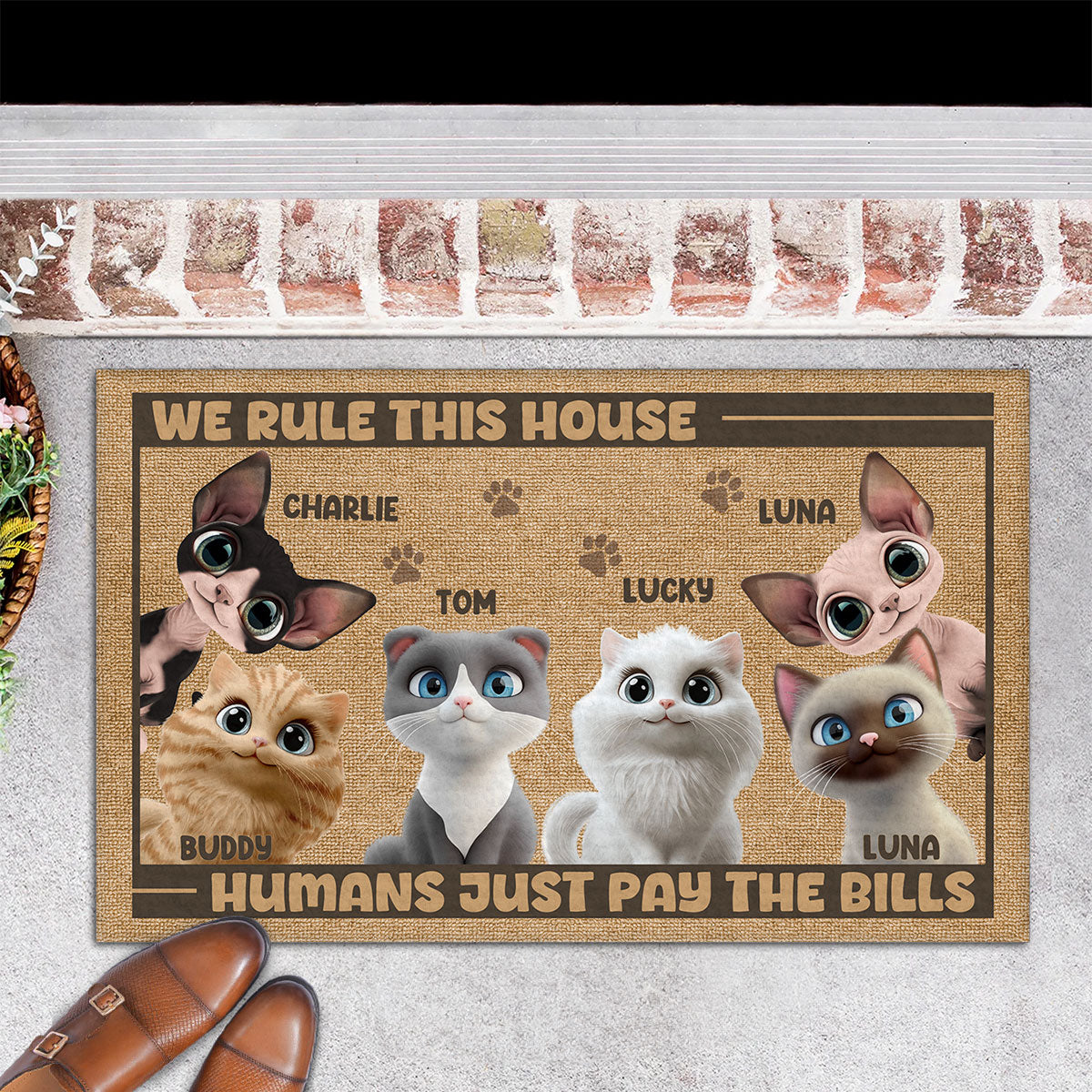 Our House Our Rule - Personalized Custom Pet Doormat with Cat or Dog Picture