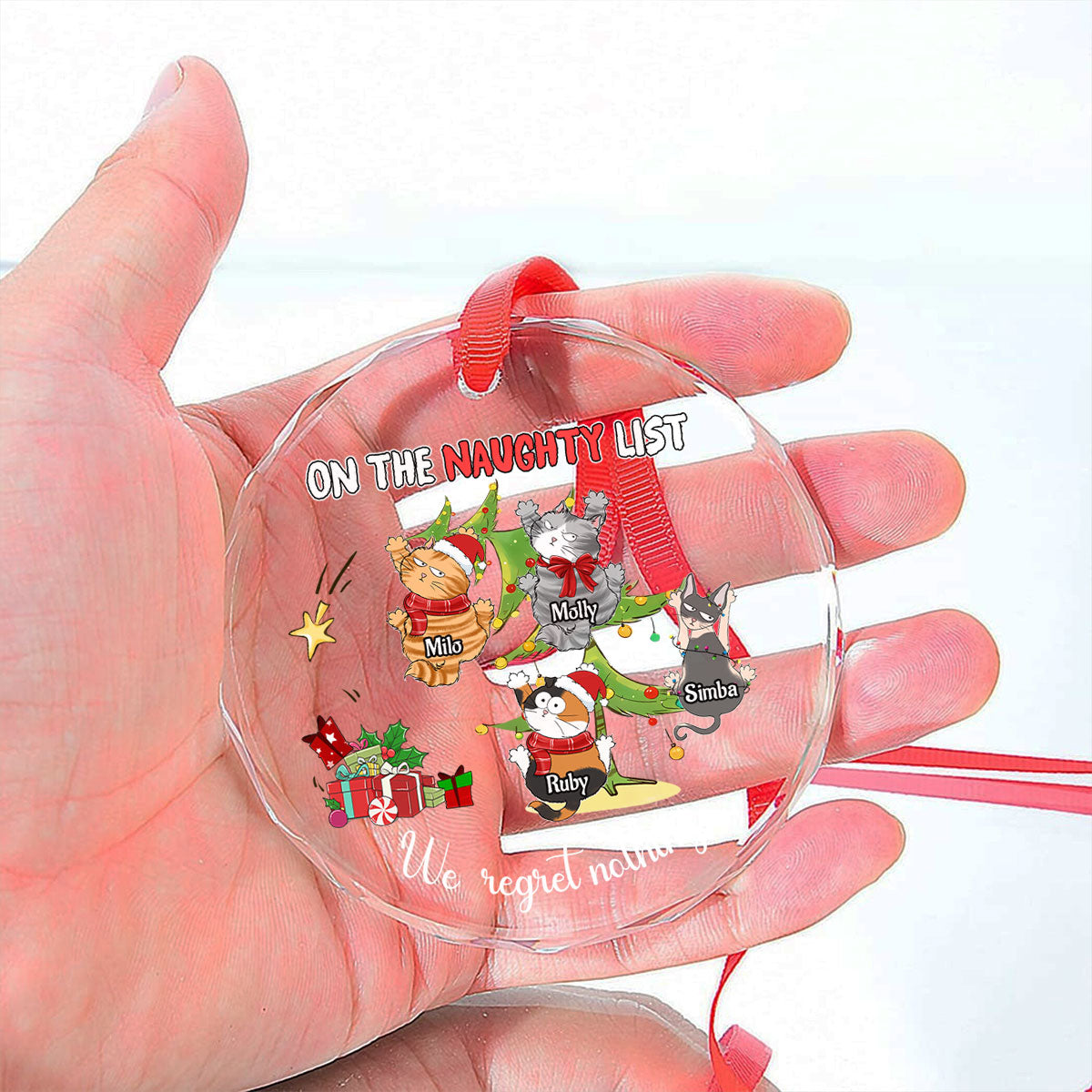 Naughty Cats Love Christmas - Personalized Custom 8mm Thick 3.07-inch Tall Clear Glass Ornament