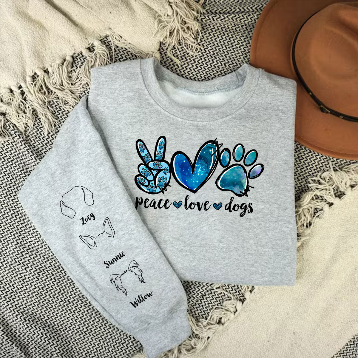 Peace Love Dog - Personalized Custom Unisex 8.0 oz Sweatshirt for Pet Lovers