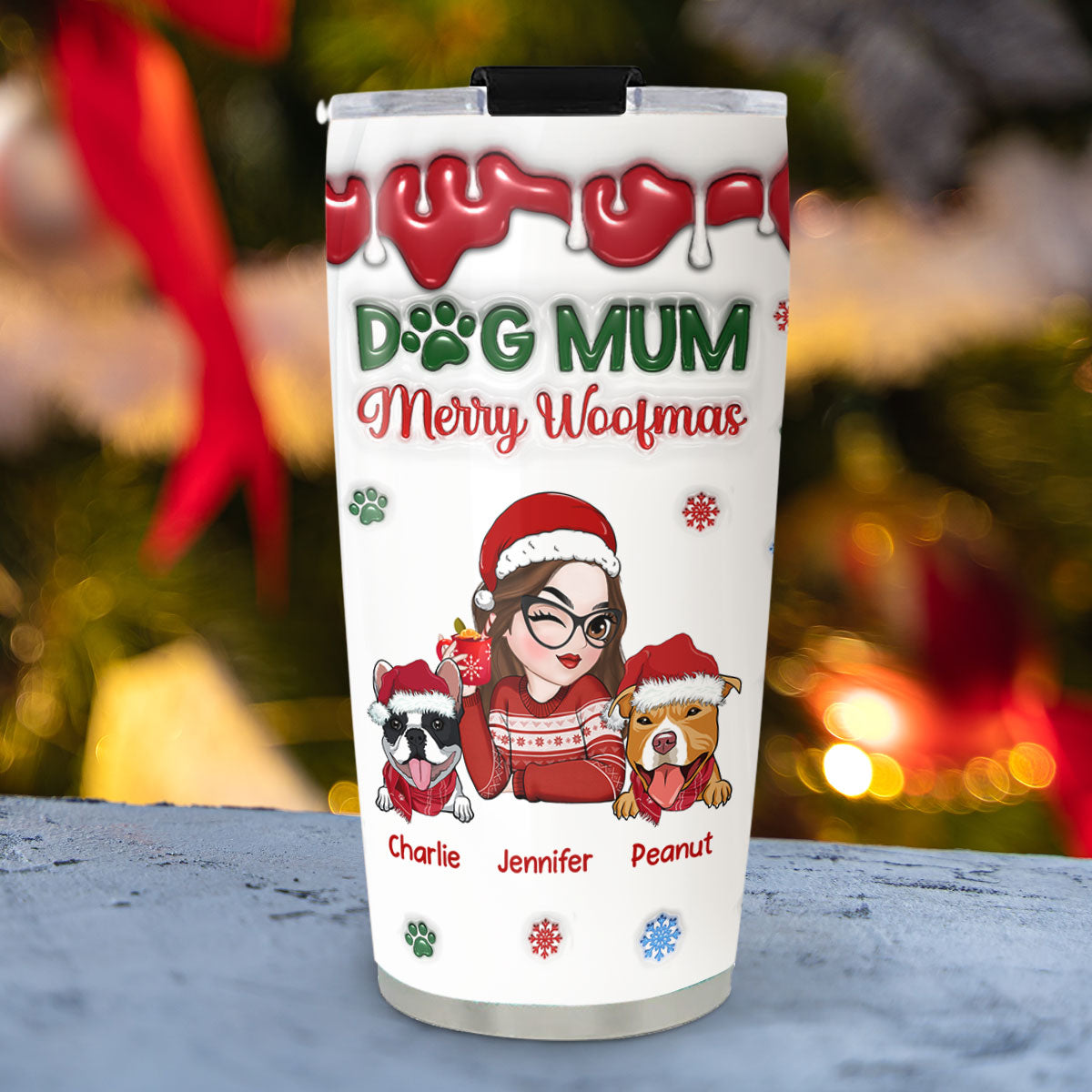 Merry Woofmas My Dog Mom - Personalized Custom 3D Inflated Effect 20oz Stainless Steel Tumbler with Thousands of Cool Designs