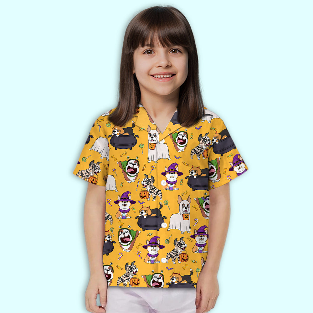 Adorable Dog Halloween Themed Kids Button - up Shirt