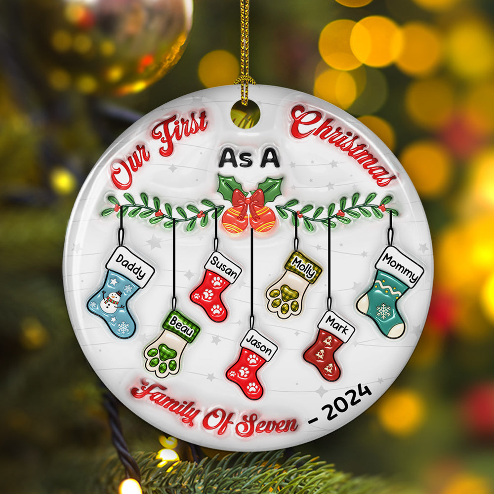 Personalized Custom 3D Inflated Effect Ceramic Ornament for Our First Christmas As A Family