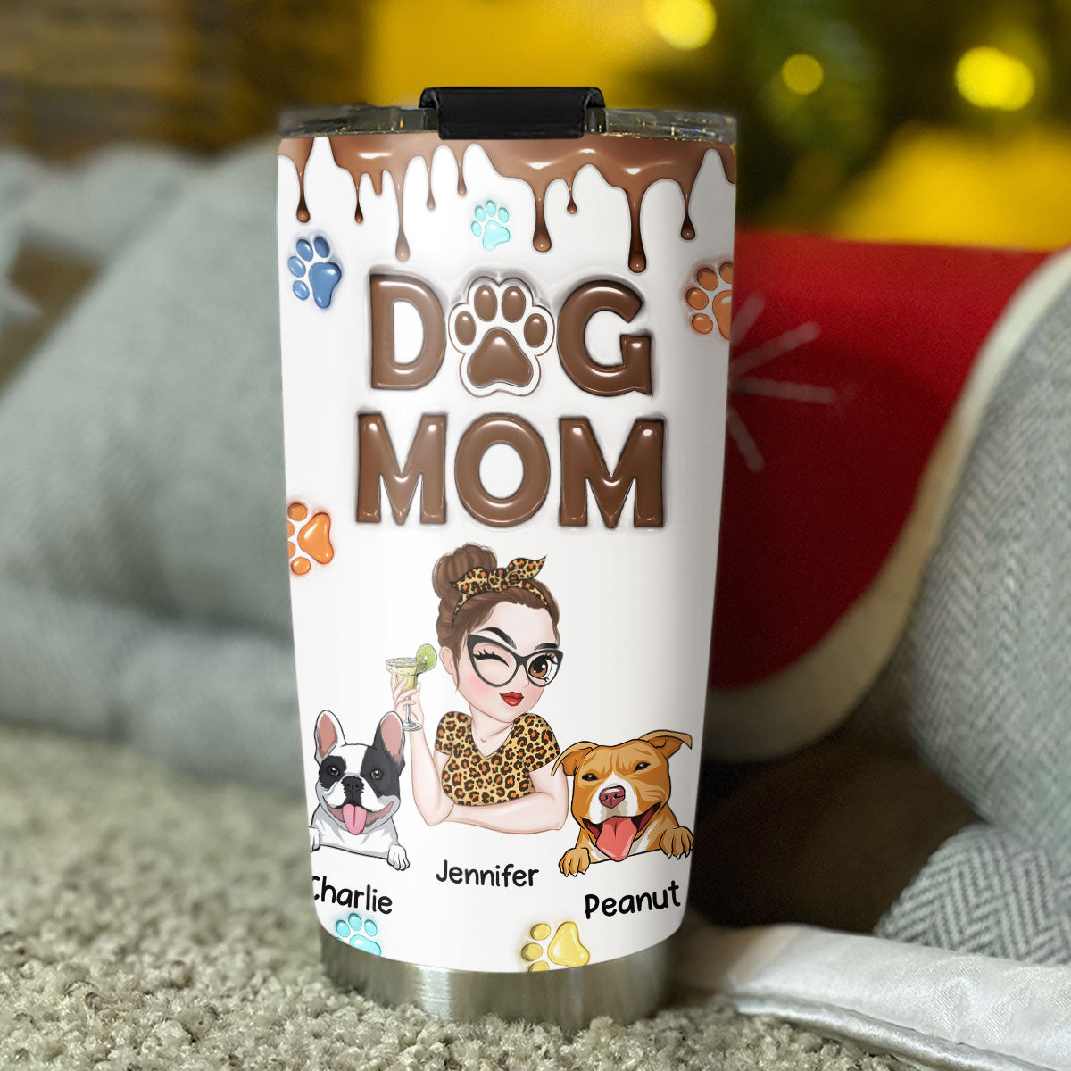 Adorable Dog Mom - Customizable 3D Inflated Effect 20oz Stainless Steel Tumbler