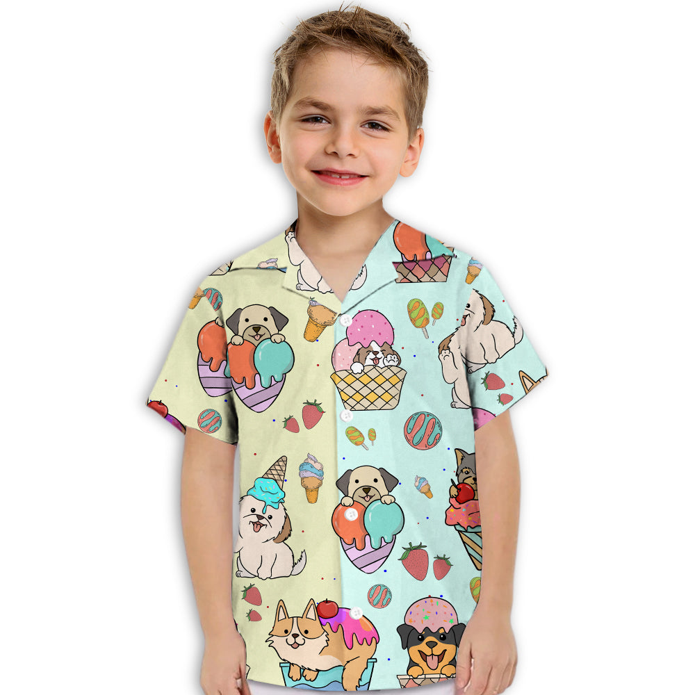Adorable Dog And Ice Cream 2 Kids' Button - up Shirt for Special Occasions