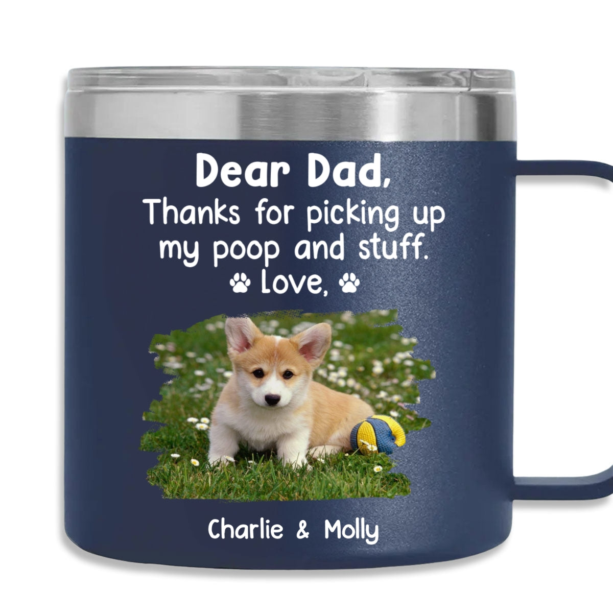 Personalized 14oz Stainless Steel Tumbler with Handle - Thanks For Being My Human Servant Photo
