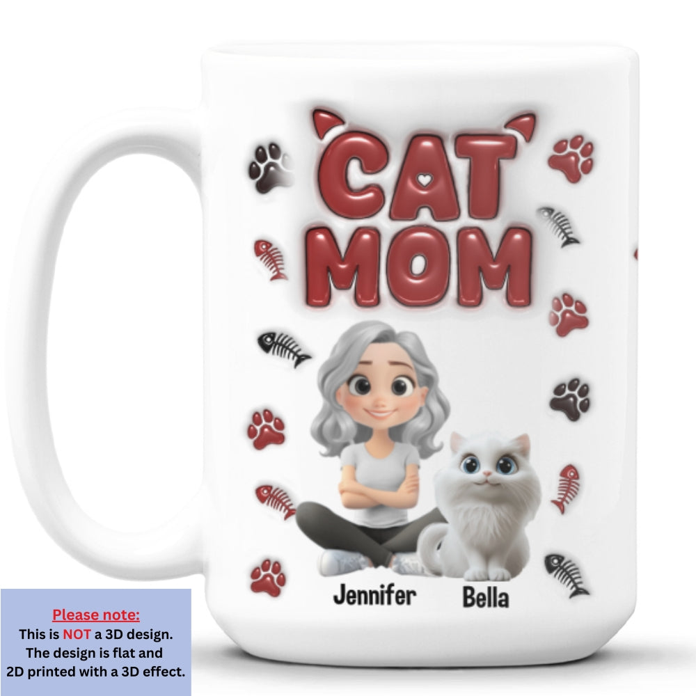 Charming Lovely Cat Mama Personalized Custom 3D Inflated Effect 11oz/15oz Ceramic Mug