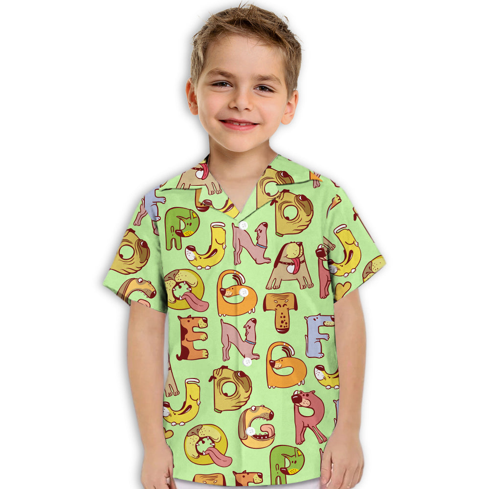 Green Dog And Alphabet Kids' Button-up Shirt - Ideal Gift for Kids