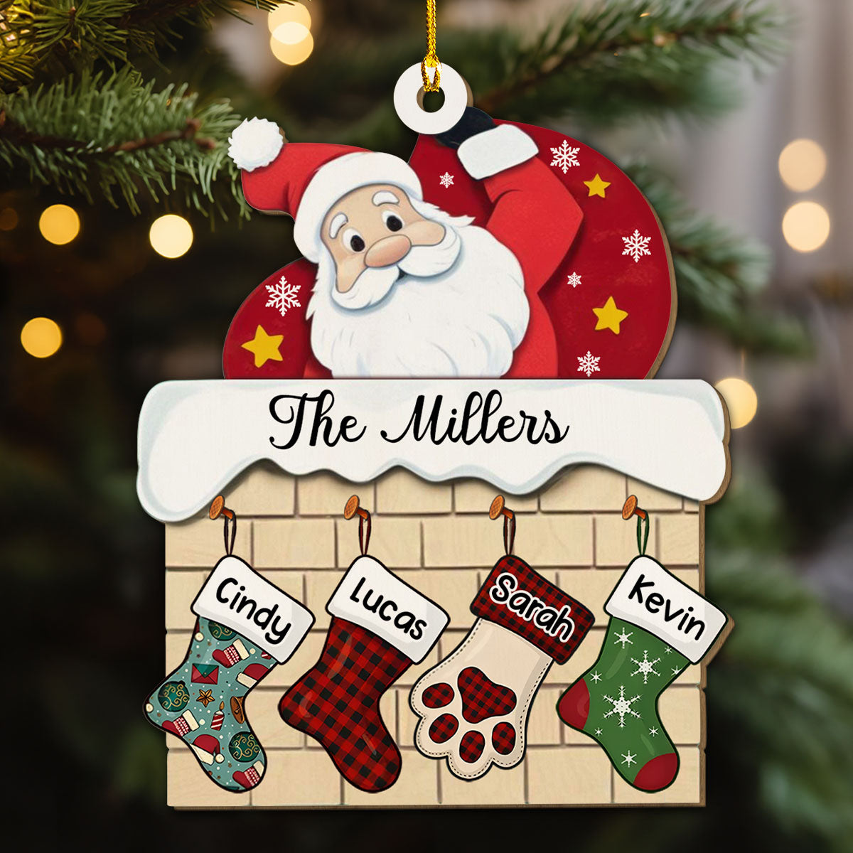 Personalized Custom Wood Christmas Stocking Ornament with Family Name