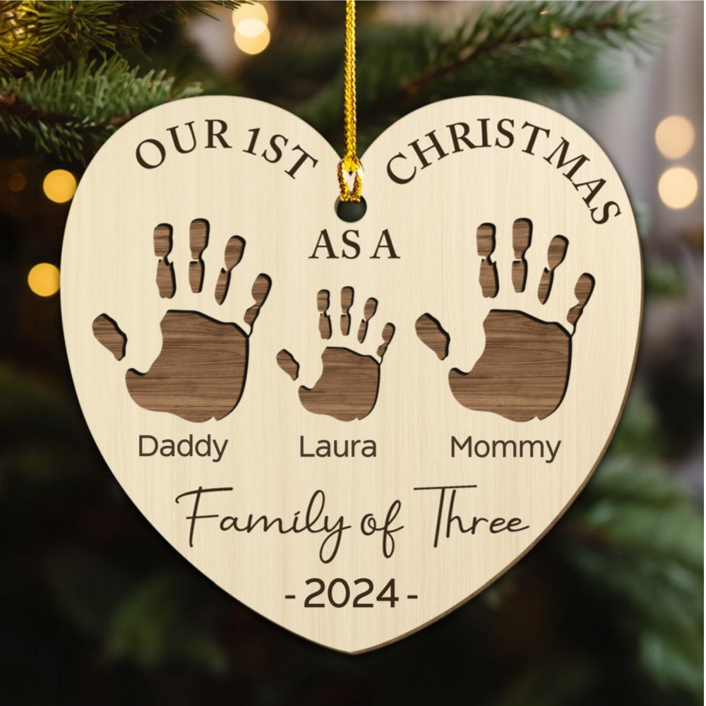 Happy 1st Christmas As A Family - Exquisite Personalized Custom Wood Christmas Ornament
