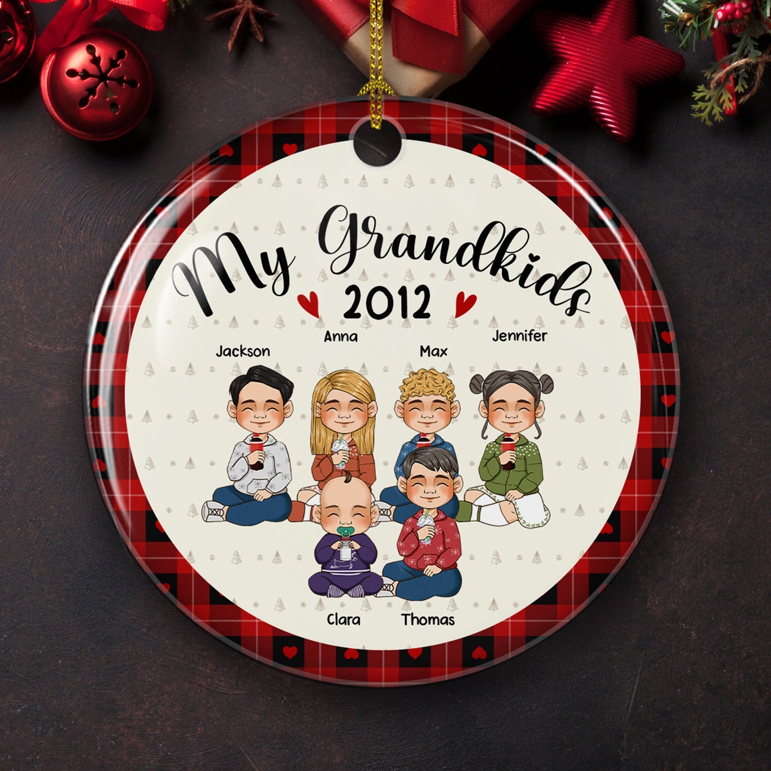 My Lovely Grandchildren - Exquisite Personalized Custom Circle Ceramic Christmas Ornament with Vibrant Colors
