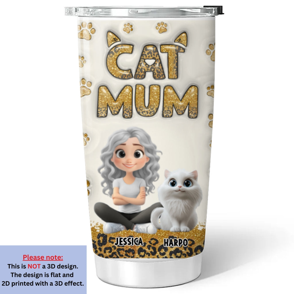 Cat Mom Leopard Personalized Custom 3D Inflated Effect 20oz Stainless Steel Tumbler