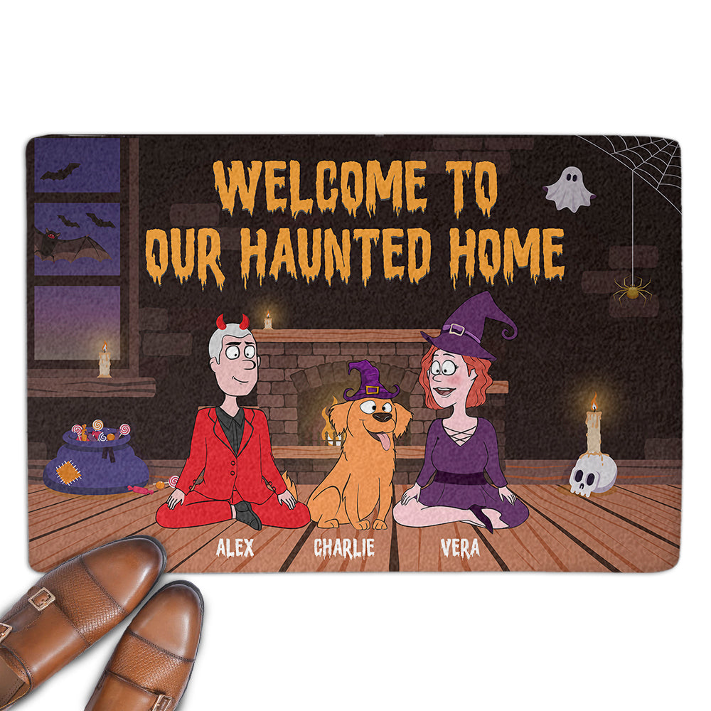 Customizable Halloween Family Personalized Doormat with Dog's Picture