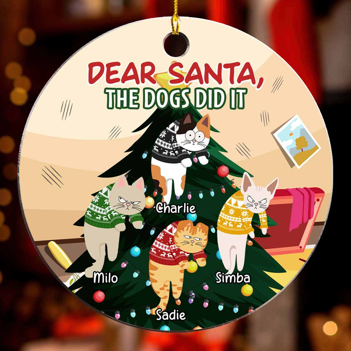 Dear Santa The Dog Did It - Customizable Personalized Acrylic Christmas Ornament (4' Diameter, 0.2' Thickness)