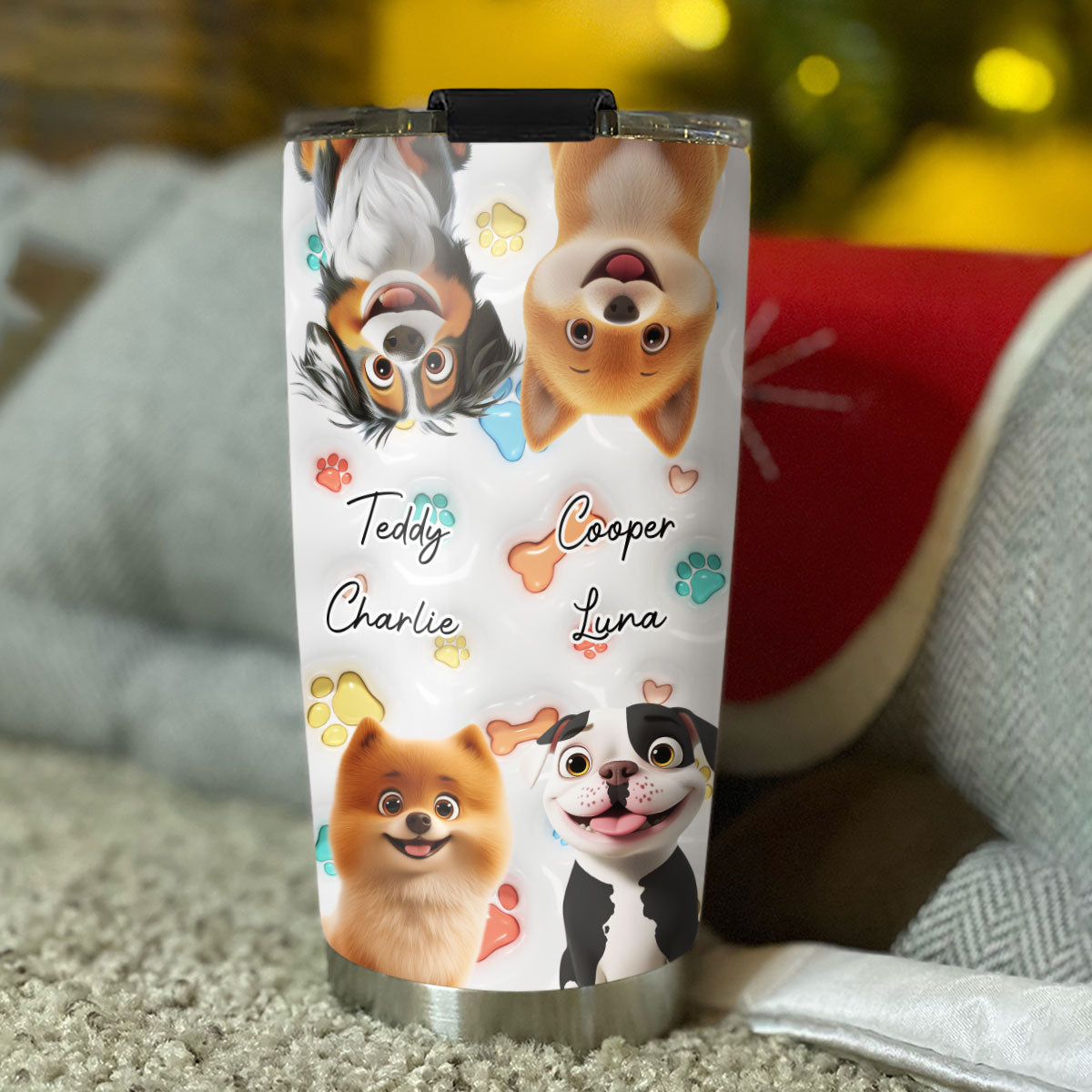 Adorable Personalized Custom 3D Inflated Effect Cute Dog Baby Tumbler - 20oz Stainless Steel Drinkware