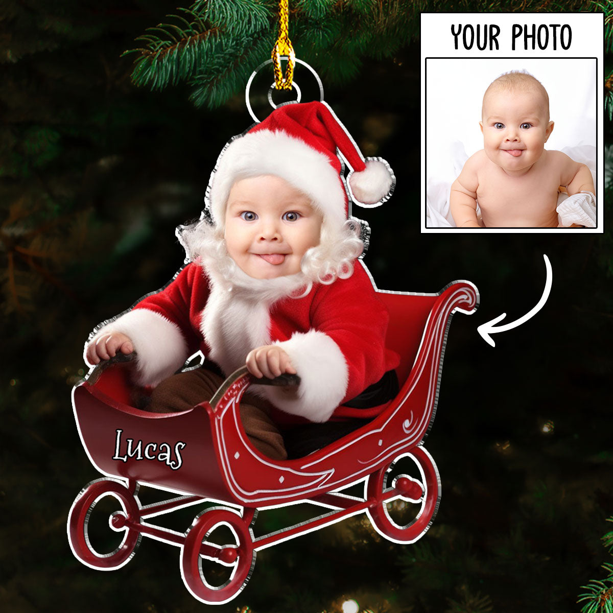 Unique Custom Face Baby Santa Personalized Acrylic Christmas Ornament