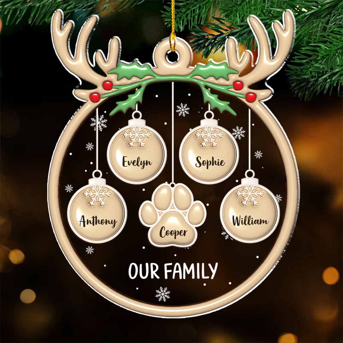 Unique Personalized Custom 3D Inflated Effect Paw Charm Acrylic Christmas Ornament