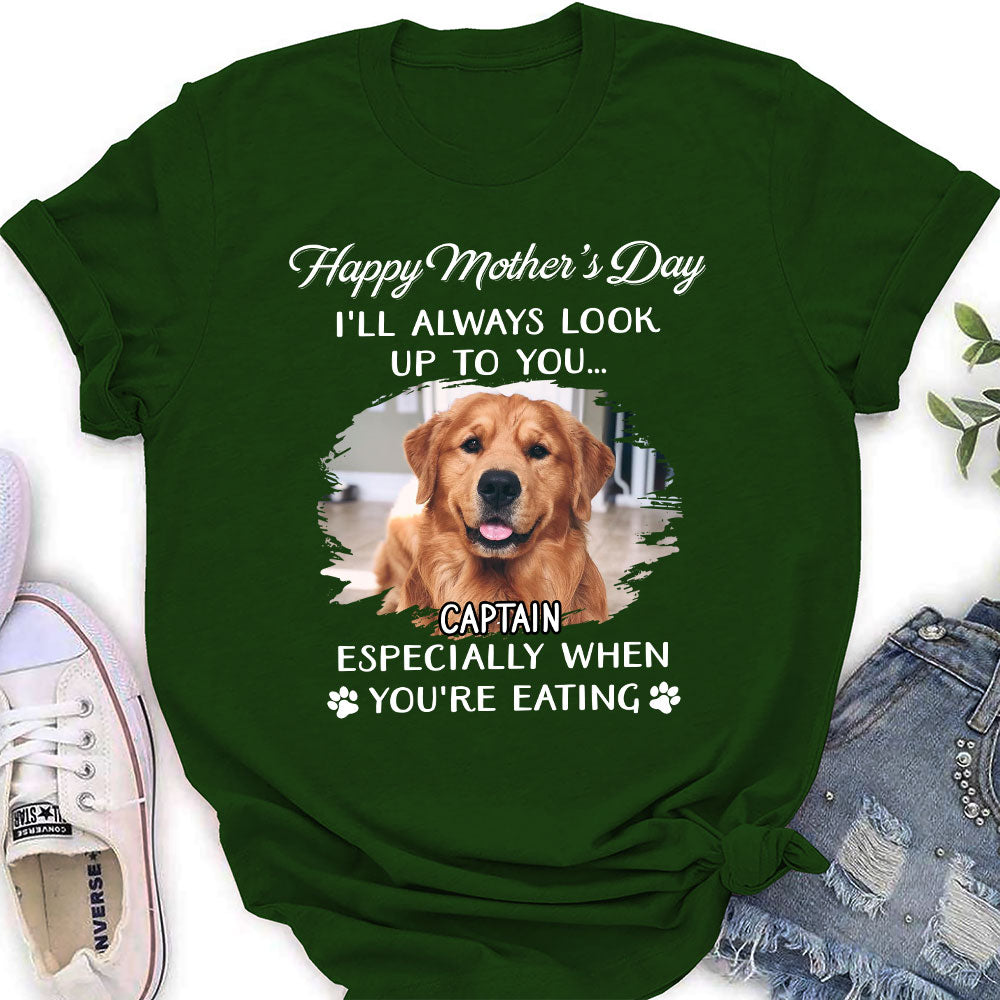 Customizable Dog Looking Up at You Photo Personalized Women's T-shirt - Ideal Gift for Pet Lovers