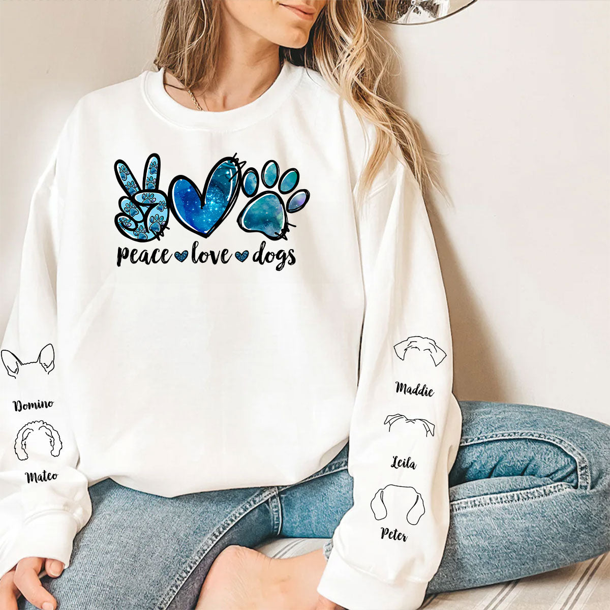 Peace Love Dog - Personalized Custom Unisex 8.0 oz Sweatshirt for Pet Lovers