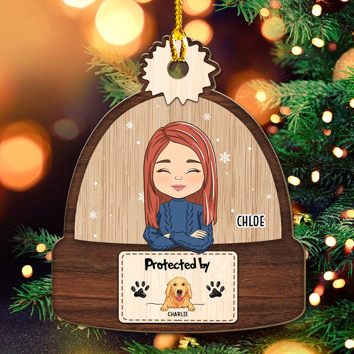 Exclusive Personalized Custom Wood Christmas Ornament - Protected By