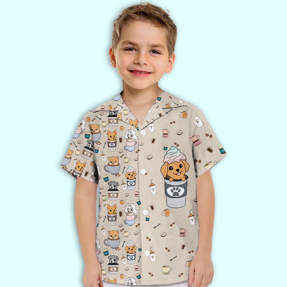 Dog And Cafe 2 - Adorable Kids Button - up Shirt with High - Quality Pet Prints