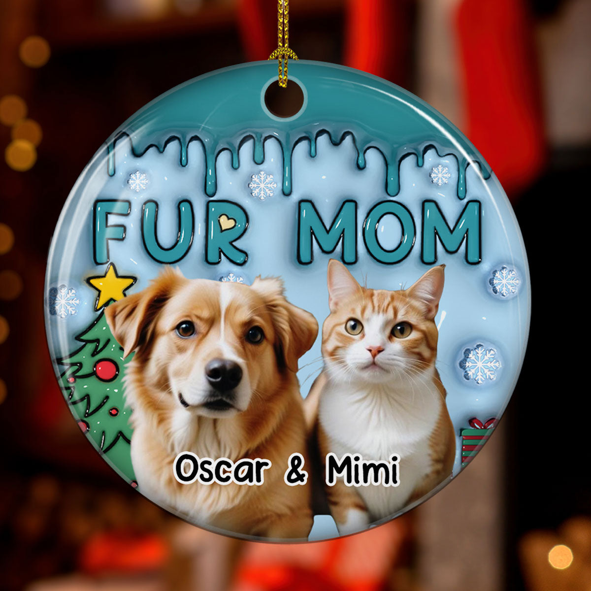 Upload Photo for a Stunning Personalized Custom 3D Inflated Effect Lovely Fur Mom Ceramic Christmas Ornament