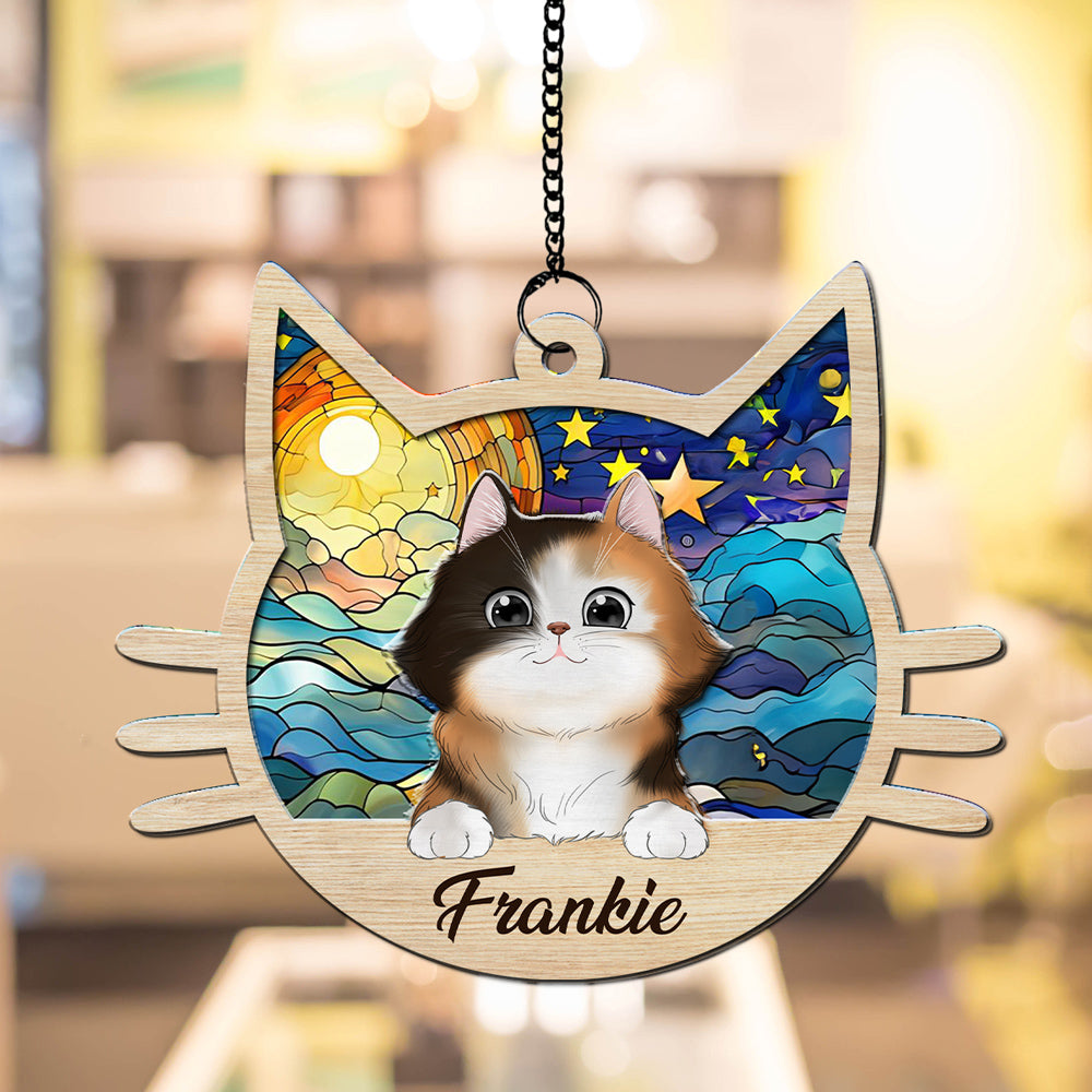 I Love My Cat - Personalized Custom Acrylic and Wood Suncatcher in 6-inch and 8-inch Sizes