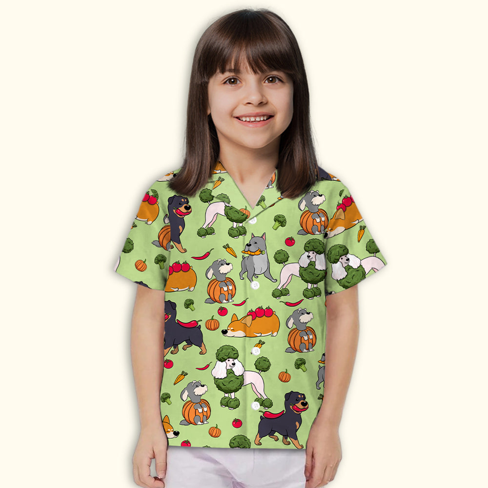 Adorable Dog And Vegetables Kids' Button-up Shirt for Special Occasions