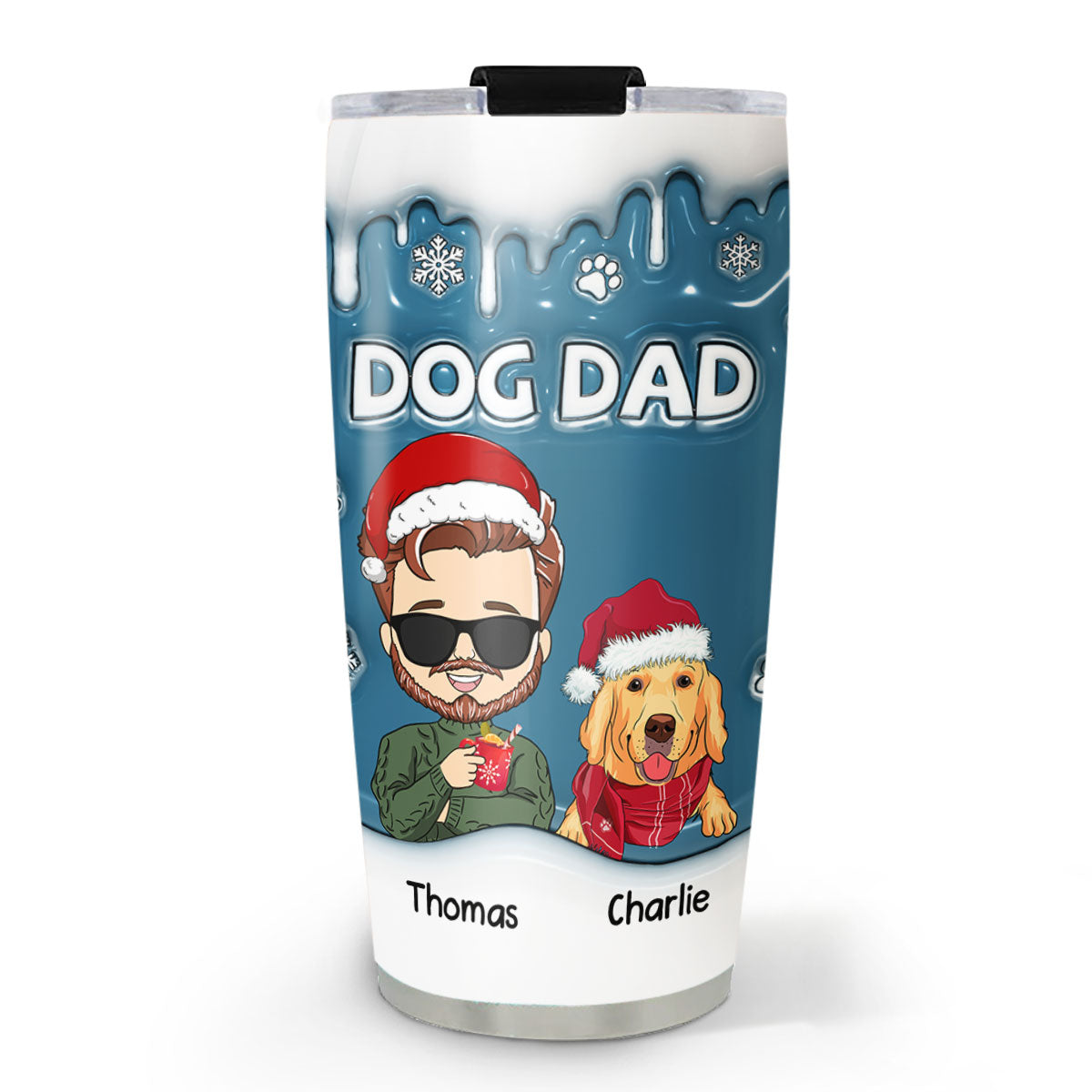 Christmas Dad Of Dogs - Personalized Custom 3D Inflated Effect 20oz Stainless Steel Tumbler with Long-lasting Temperature Insulation