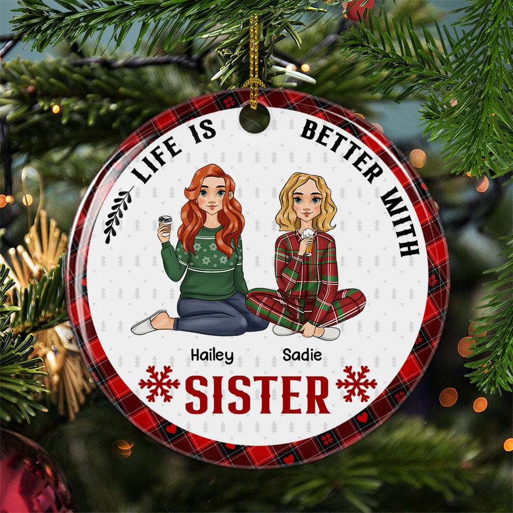Better With Besties - Customizable Personalized Circle Ceramic Christmas Ornament for Vibrant Holiday Memories