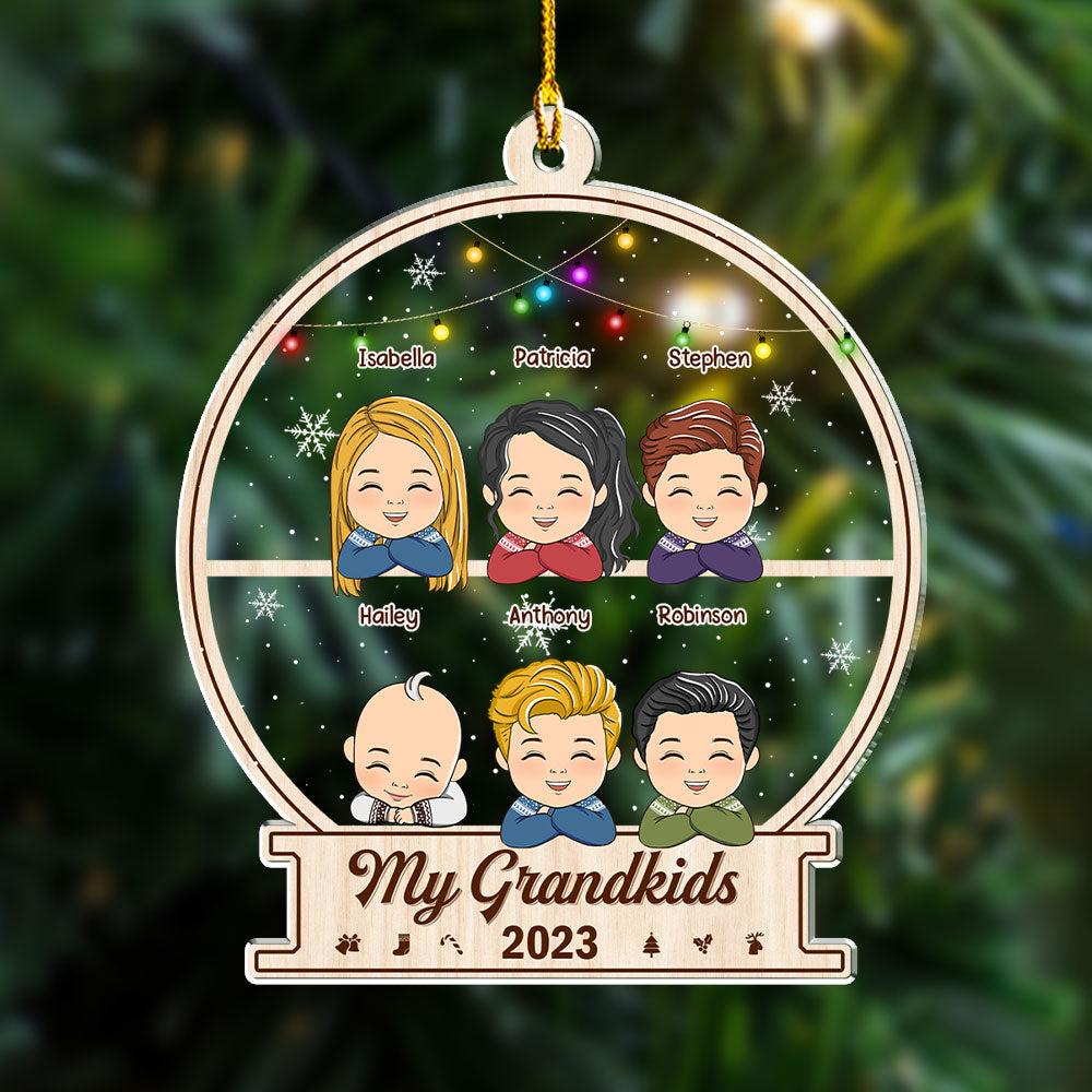 Charming Personalized Custom Acrylic Ornament for Grandkids (Version 7 - 12 Kids)