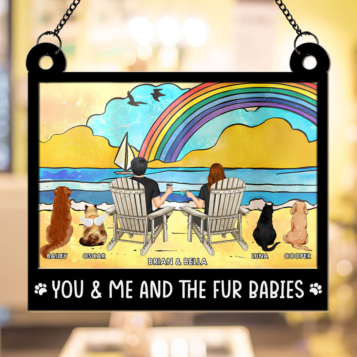 You And Me And The Dogs - Personalized Custom Acrylic Plexiglass Suncatcher in 6 or 8 Inches