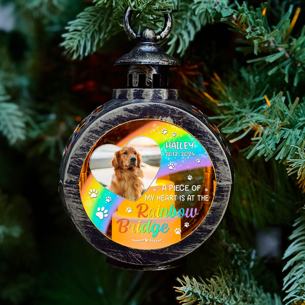 Personalized Custom Christmas Lantern - Cross the Rainbow Bridge with Festive Cheer