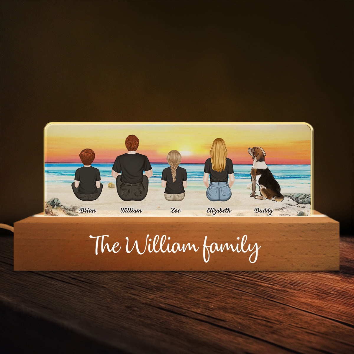 Family Sitting Back View - Personalized Custom 3D LED Romantic Night Light for Enchanting Spaces