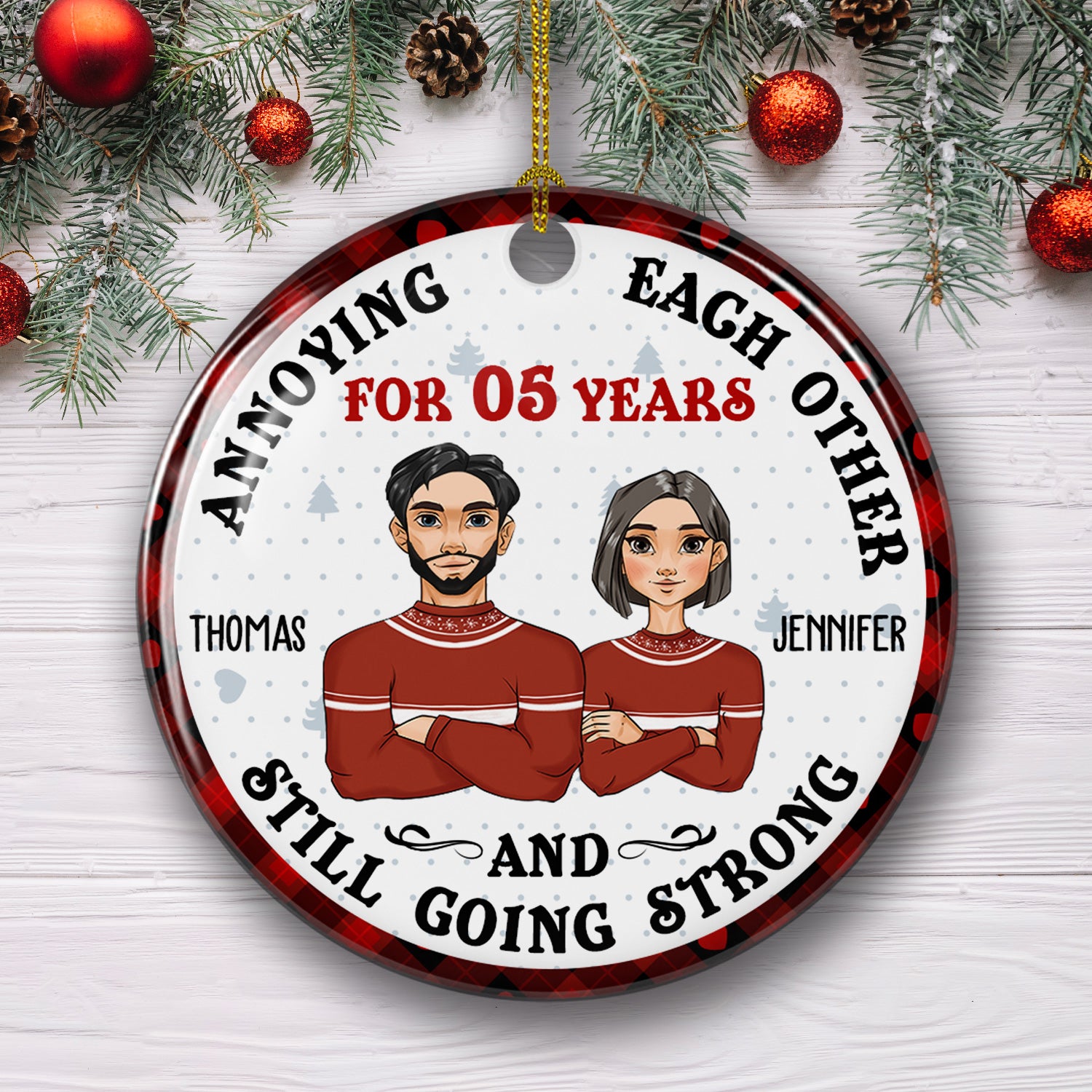 For Years - Premium Personalized Custom Circle White Ceramic Christmas Ornament with Vibrant Dye-Sublimation Printing